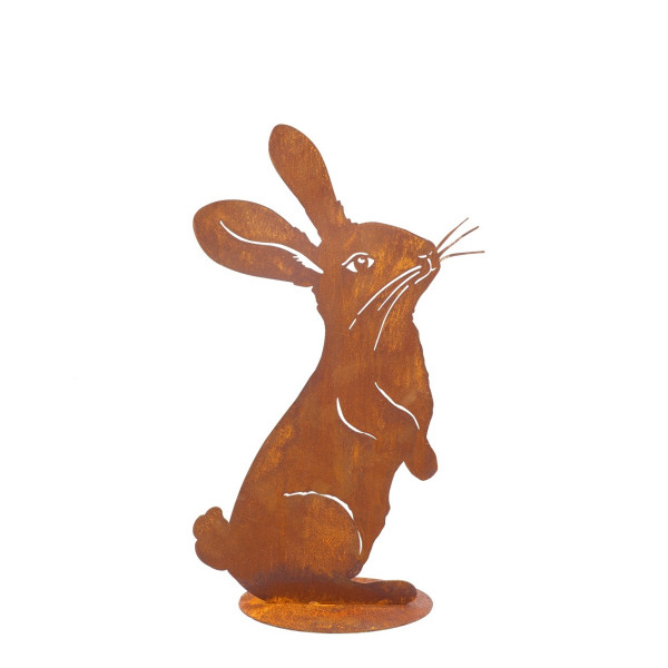 Stehender Edelrost Hase auf Platte