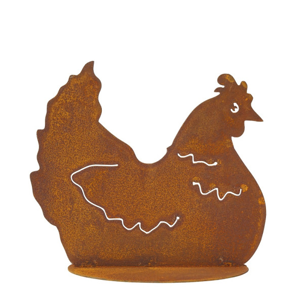 Edelrost Huhn "Bruni" auf Platte H 30 cm