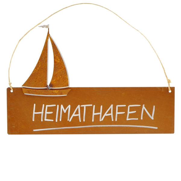 Edelrost Tafel "Heimathafen" mit Segelboot