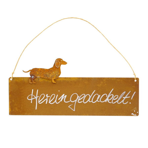 Edelrost Spruchtafel mit Dackel Hund