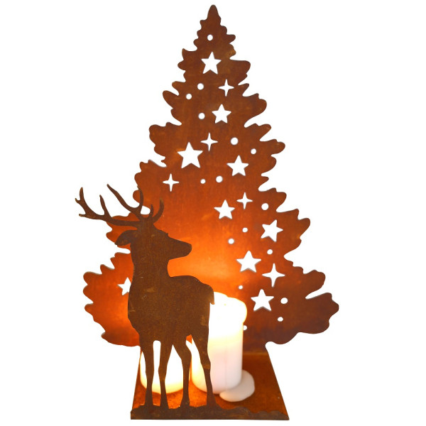 Edelrost Hirsch vor Sternenbaum groß