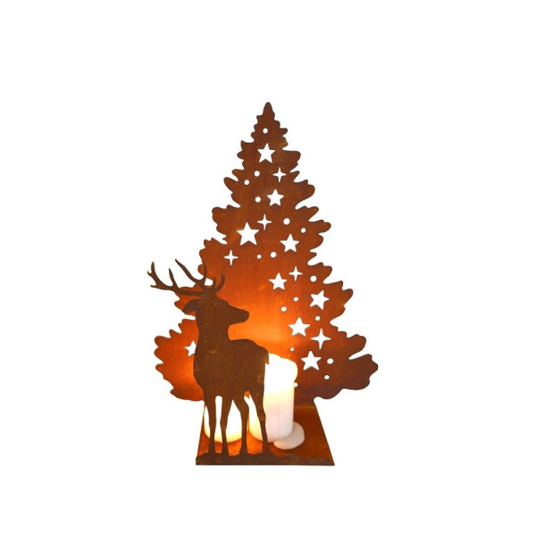 Edelrost Hirsch mit Tannenbaum