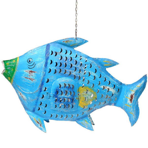 Metall Fisch Laterne XXL blau