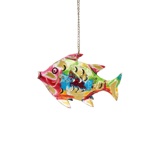 Metall Fisch Laterne klein bunt mit gold