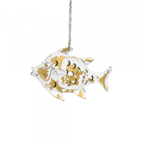 Metall Fisch Laterne klein weiss-gold