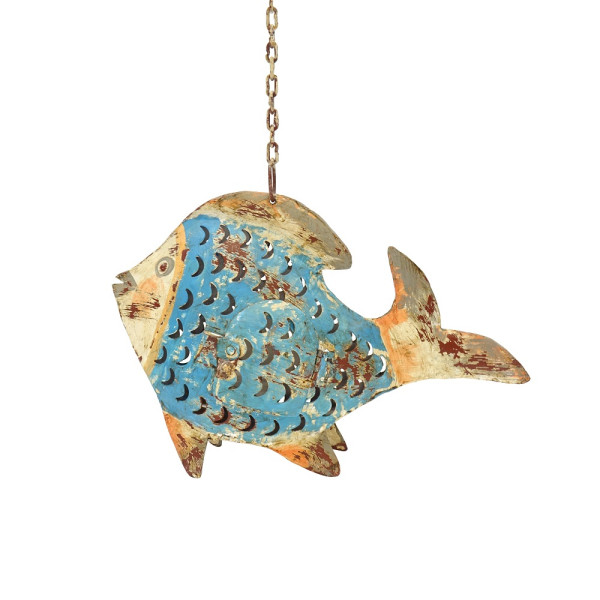 Metall Fisch Laterne blau