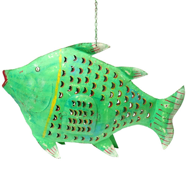 Metall Fisch Laterne XXL grün