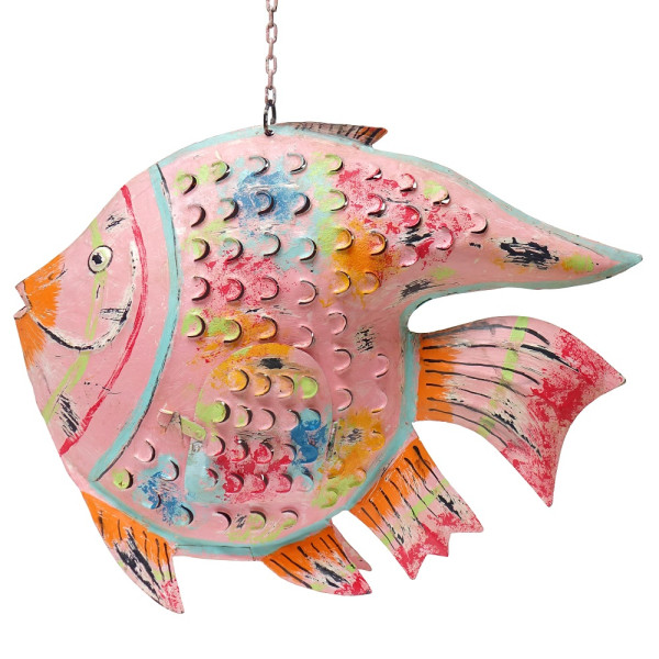 Metall Fisch Laterne pink XL