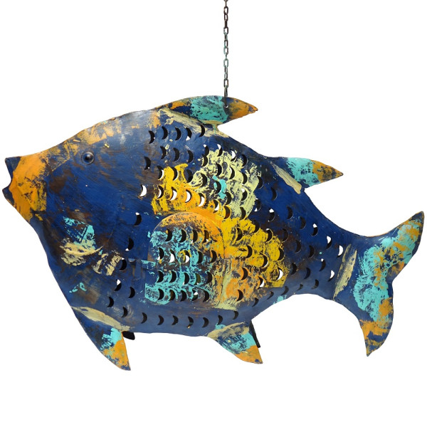 Metall Fisch Laterne XXL dunkelblau