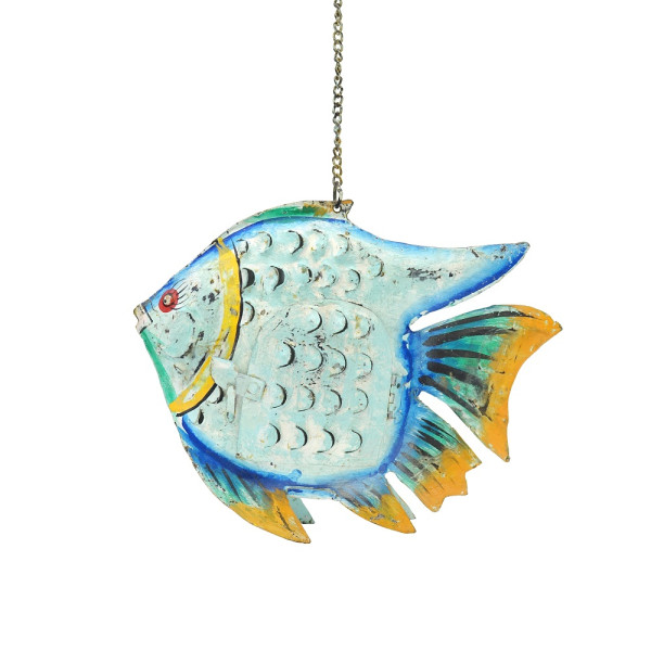 Metall Windlicht Fisch aqua zum Hängen und Stellen