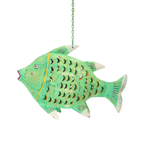 Metall Fisch Laterne M gruen