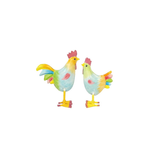 Metall Hahn & Huhn Set mini zum Stellen (cremeweiß mit rosa)