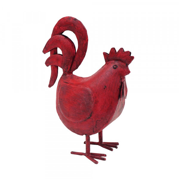 Deko Metall Hahn rot