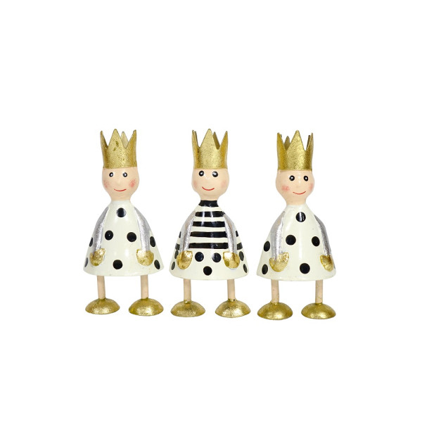 Mini Metall Könige creme mit schwarz 3er Set
