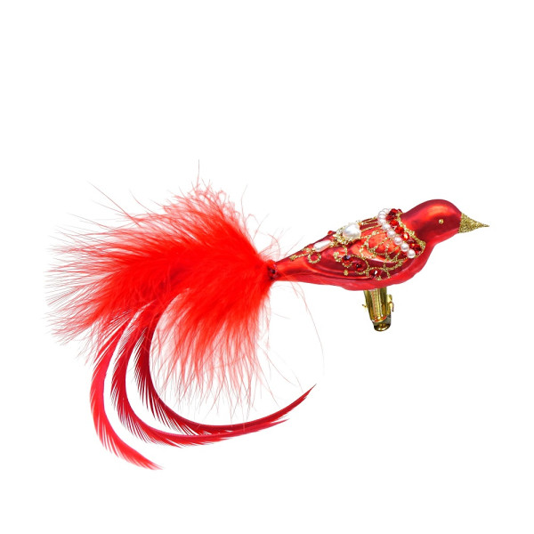 mundgeblasener Glasvogel Christbaumschmuck rot gold