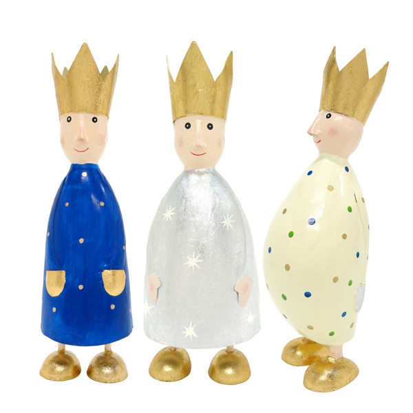 Metall heilige drei Könige Figuren 3er Set blau silber creme