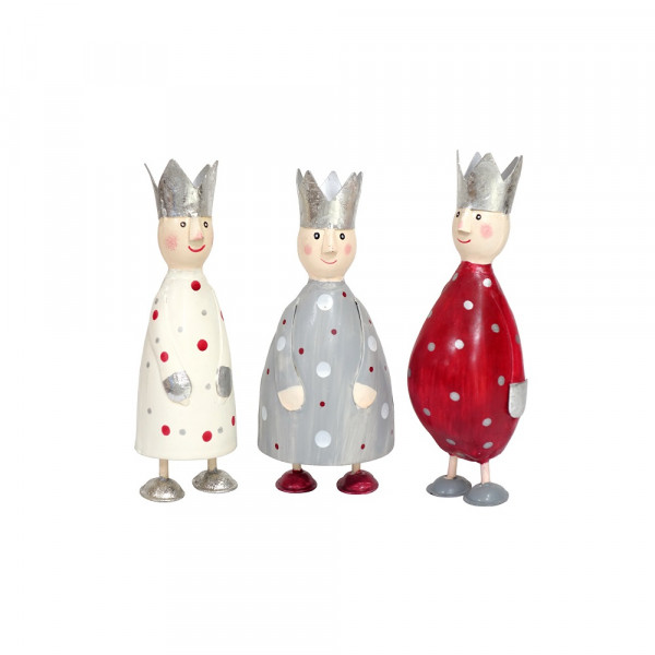II. Wahl - Metall Könige 3er Set "Kaspar, Melchior & Balthasar" S hellgrau, creme und dunkelrot (Variante 1)