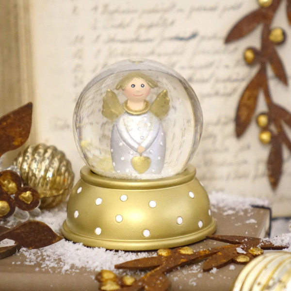 Schneekugel Engel Lotta silber gold