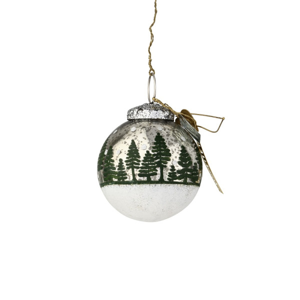 Walther und Co handbemalte Christbaumkugel antik silber mit Tannenbäume