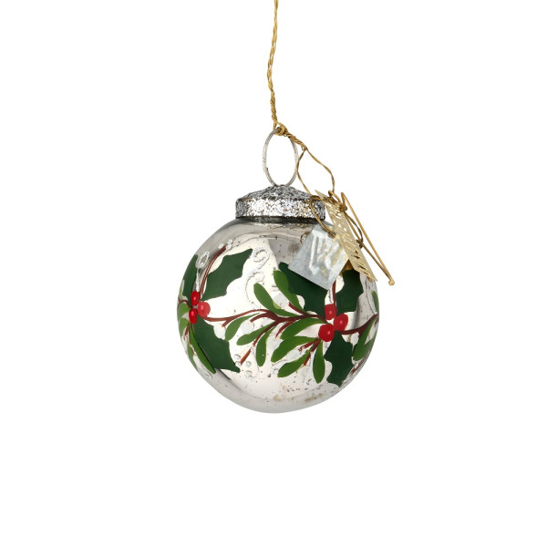 WALTHER & CO Christbaumkugel "Christmas Holly" altsilber Ø 7 cm