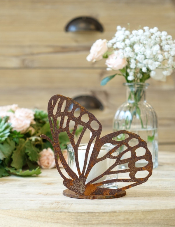 Edelrost Schmetterling klein mit Platte H13 cm