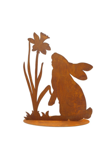 Edelrost Hase "Hubsi" mit Osterglocke mittel H 35 cm