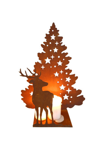 Edelrost Hirsch vor Sternenbaum groß
