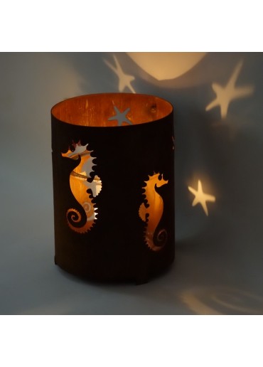Edelrost Windlicht "Seepferdchen" mittel H20 cm