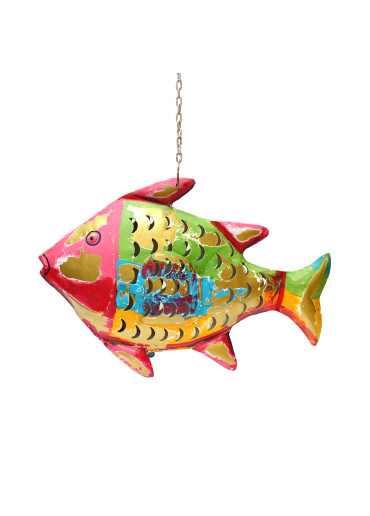 Metall Fisch Laterne M bunt-gold