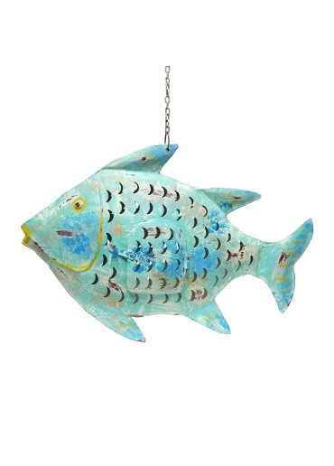 Metall Fisch Laterne groß türkis mit gelb
