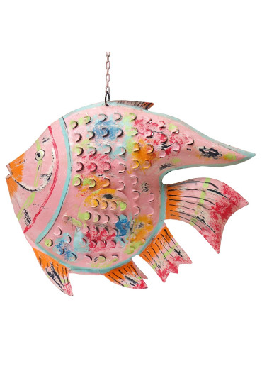 Metall Fisch Laterne pink XL