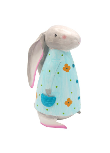 Metall Hase Betty M hellblau mit Blümchen H 26 cm | II. Wahl