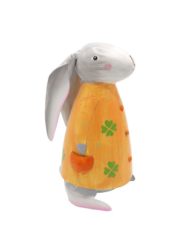 Metall Hase Betty M orange mit Glücksklee H 26 cm | II. Wahl