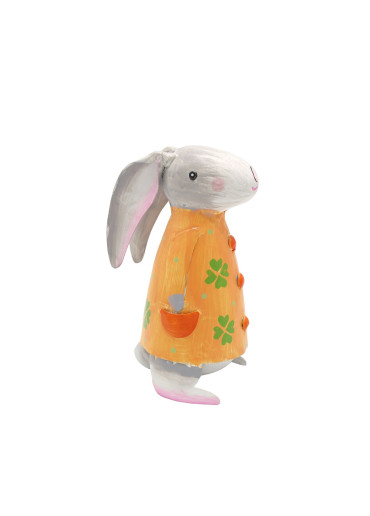 Metall Hase Betty S orange mit Glücksklee H 16,5 cm