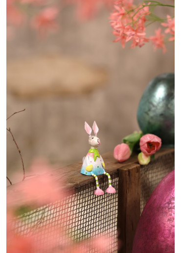 Metall Hase Rico Kantenhocker XS rosa-türkisblau