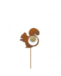 Edelrost Eichhörnchen auf Stab mit Meisenknödel
