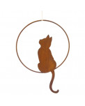 Edelrost Ring mit sitzender Katze zum Hängen