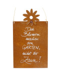 Edelrost Tafel mit Spruch und Blume