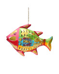 Metall Fisch Laterne M bunt-gold