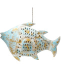 Metall Windlicht Fisch Laterne weiß-gold