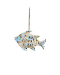 Metall Fisch Laterne klein weiss gold blau