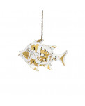 Metall Fisch Laterne klein weiss-gold