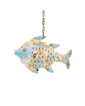 Metall Fisch Laterne weiss-gold mit blau