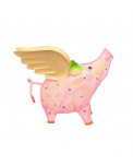 Metall Sparschwein rosa mit goldenen Flügeln