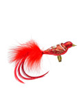 mundgeblasener Glasvogel Christbaumschmuck rot gold