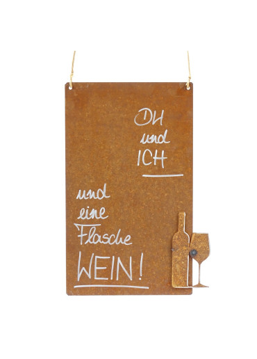 Edelrost Spruchtafel M schmal Wein | Du und Ich und eine Flasche Wein!