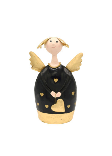 Metall Engel Lotta L schwarz mit goldenen Herzchen und Schlaggold H23 cm