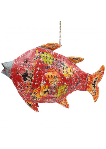 Metall Fisch Laterne XXL rot zum Hängen und Stellen