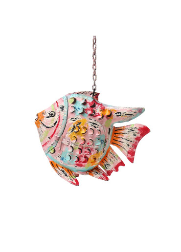 Metall Laterne Flossenfisch S rosa-pink zum Hängen und Stellen