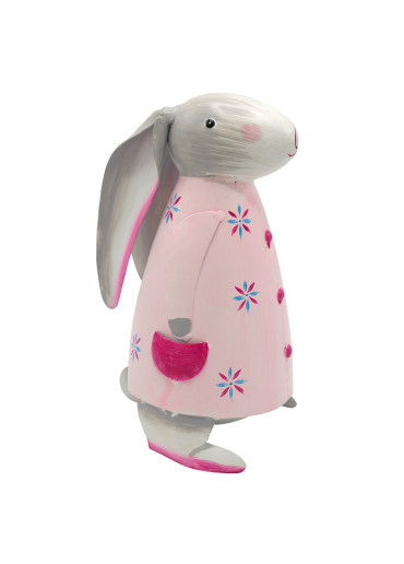 Metall Hase Betty M rosa mit Blümchen H 26 cm | II. Wahl